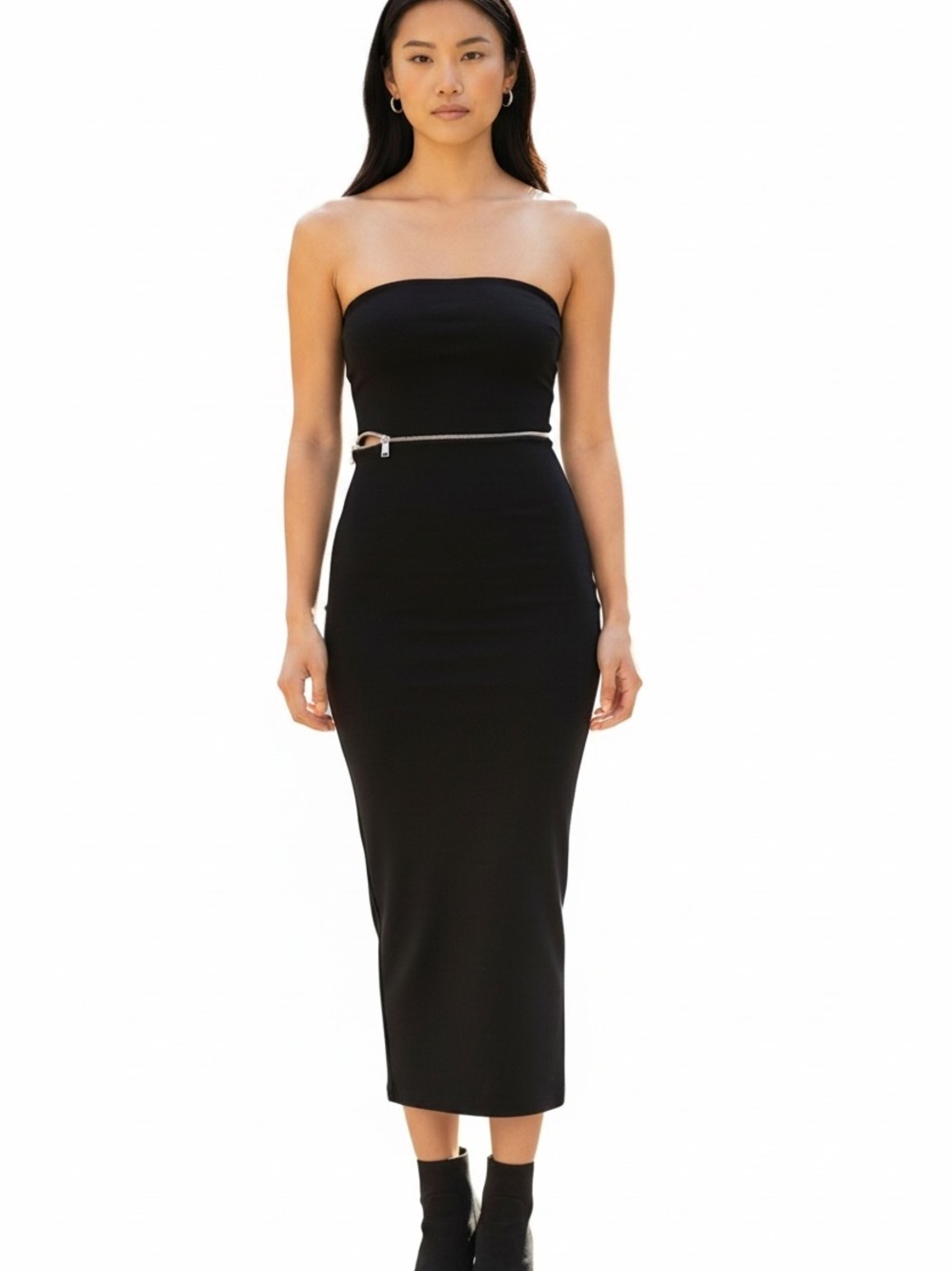 Zara Strapless Black Midi Dress